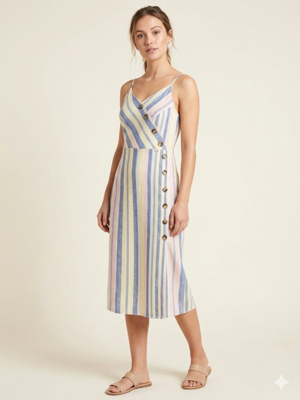 Retrod Striped Midi Dress Small Pastel Button Front Sundress Resortwear Coquette